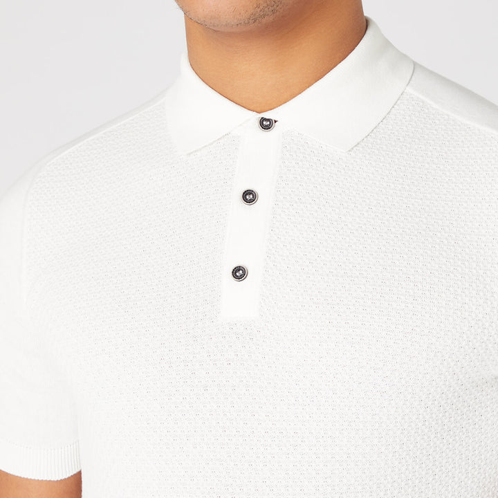 Remus Uomo 133-58679-01 White Slim Fit Knitted Cotton Short-Sleeve Polo Shirt - Baks Menswear Bournemouth