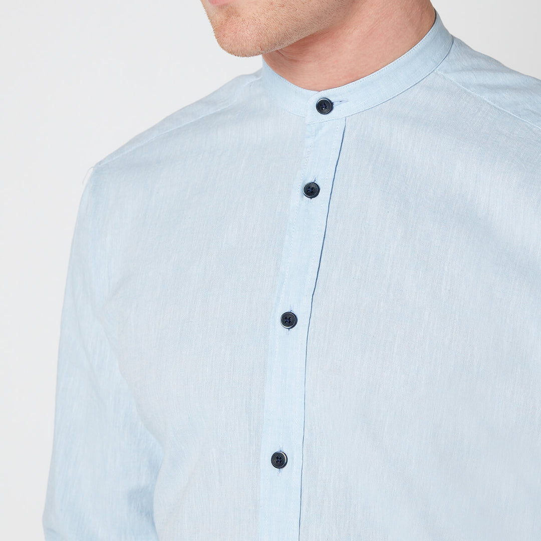 Remus Uomo 17973 Cole Blue Collarless Tapered Fit Long Sleeve Shirt - Baks Menswear Bournemouth