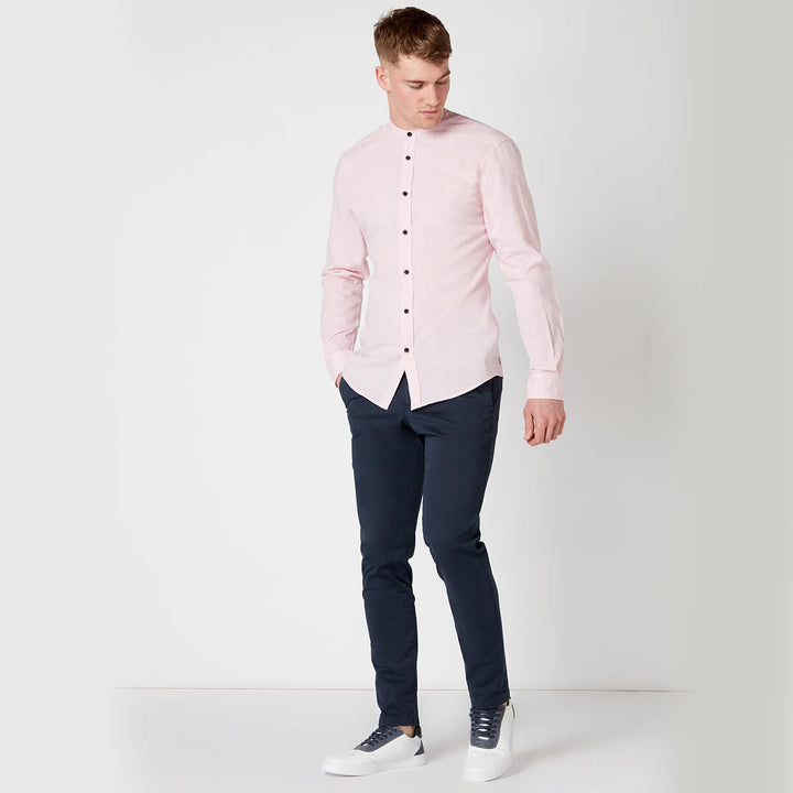 Remus Uomo 17973 Cole Pink Tapered Fit Collarless Long Sleeve Shirt - Baks Menswear Bournemouth