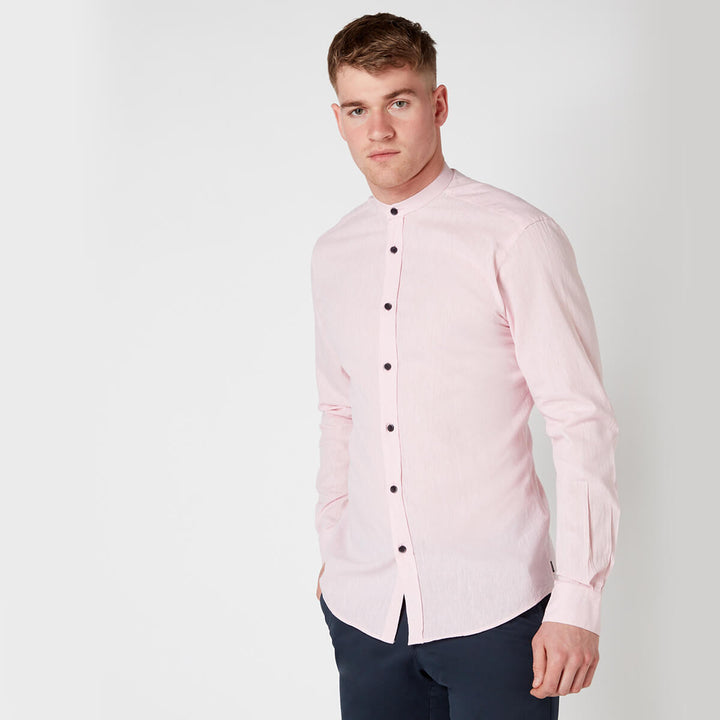 Remus Uomo 17973 Cole Pink Tapered Fit Collarless Long Sleeve Shirt - Baks Menswear Bournemouth