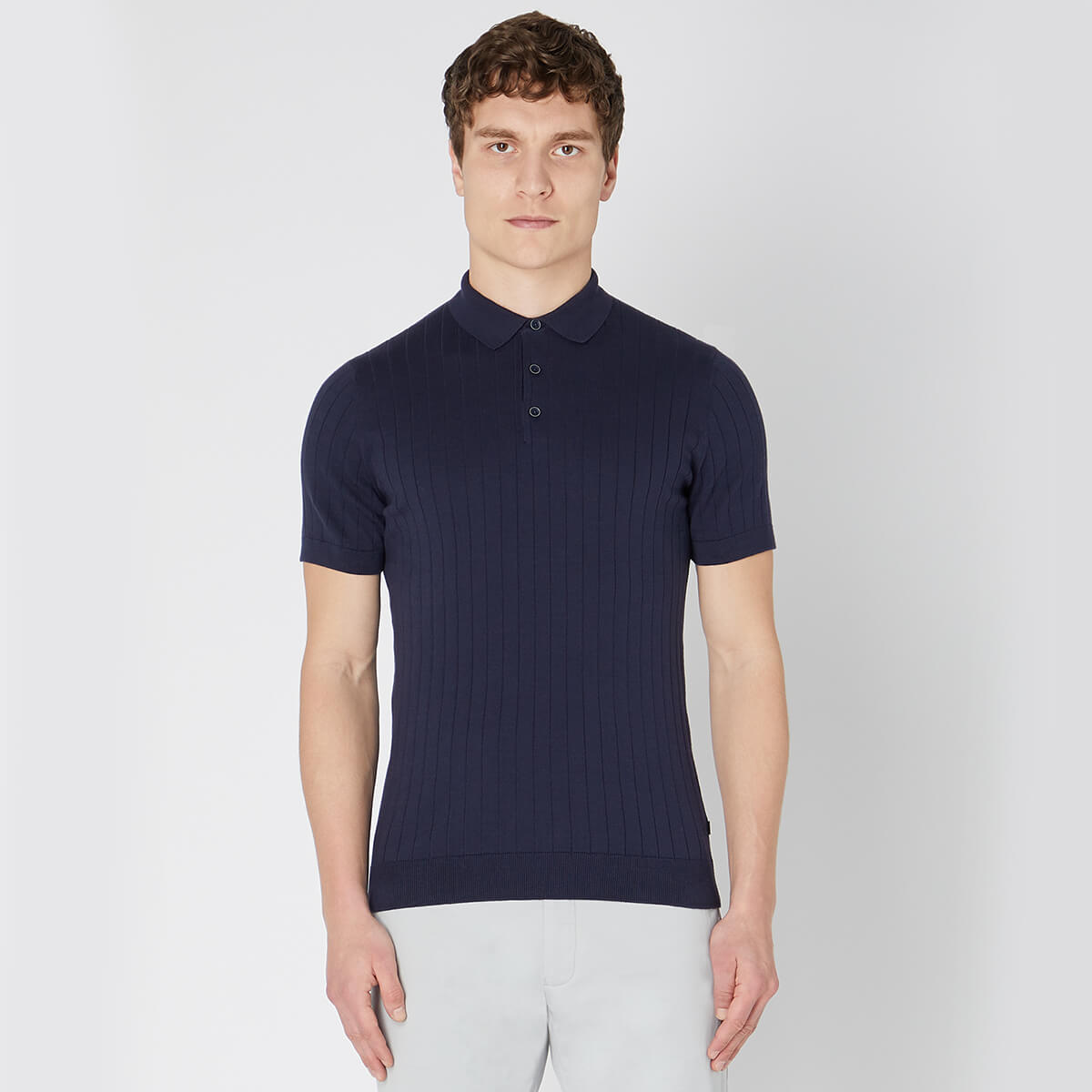 Remus Uomo 133-58633-78 Navy Slim Fit Knitted Short-Sleeve Polo Shirt ...