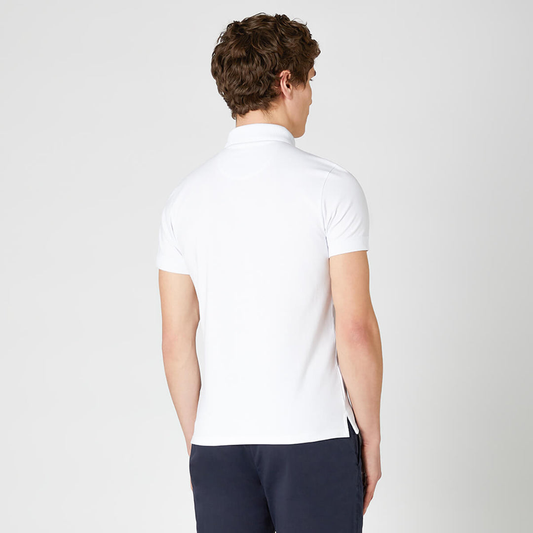 Remus Uomo 58724 White Tapered Fit Cotton-Stretch Jersey Polo Shirt - Baks Menswear Bournemouth