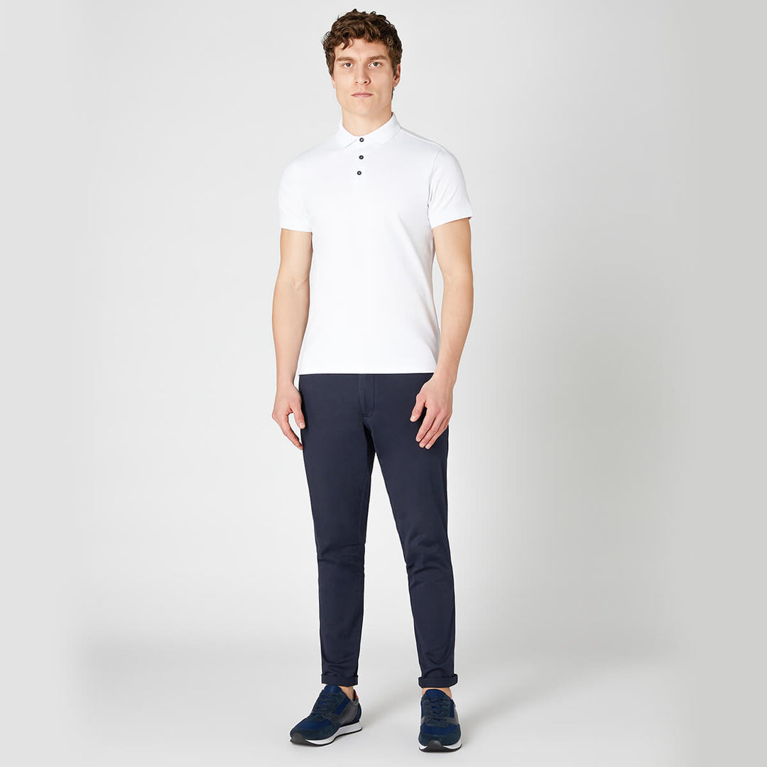 Remus Uomo 58724 White Tapered Fit Cotton-Stretch Jersey Polo Shirt - Baks Menswear Bournemouth