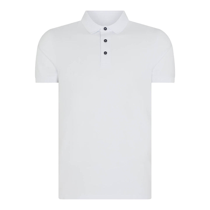 Remus Uomo 58724 White Tapered Fit Cotton-Stretch Jersey Polo Shirt - Baks Menswear Bournemouth